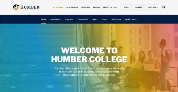 Homepage hero page design of myHumber, a study project made for UI/UX redesign